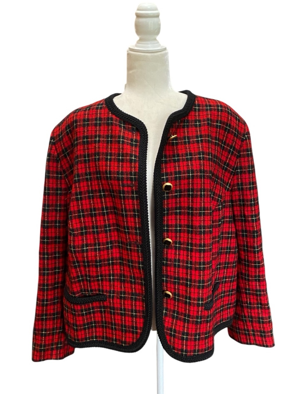 Pendleton Womens Vintage Red Plaid Tartan Wool Blazer Preppy Work Wear